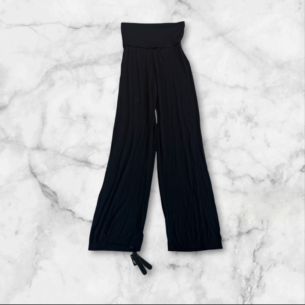 SKIMS Stretch Knit Fold Over WB Wide Leg Pant Obsidian Black PT-LEG-10176W M